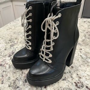 Gianni Bini Black Lace-Up High Heel Boots
